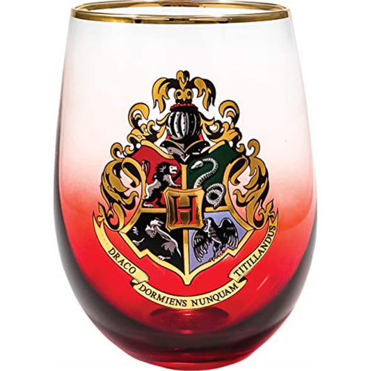 Spoontiques Harry Potter Stemless Wine Glass, 20oz - Lidless Drink Tumbler for Cold Beverages - Hogwarts Crest