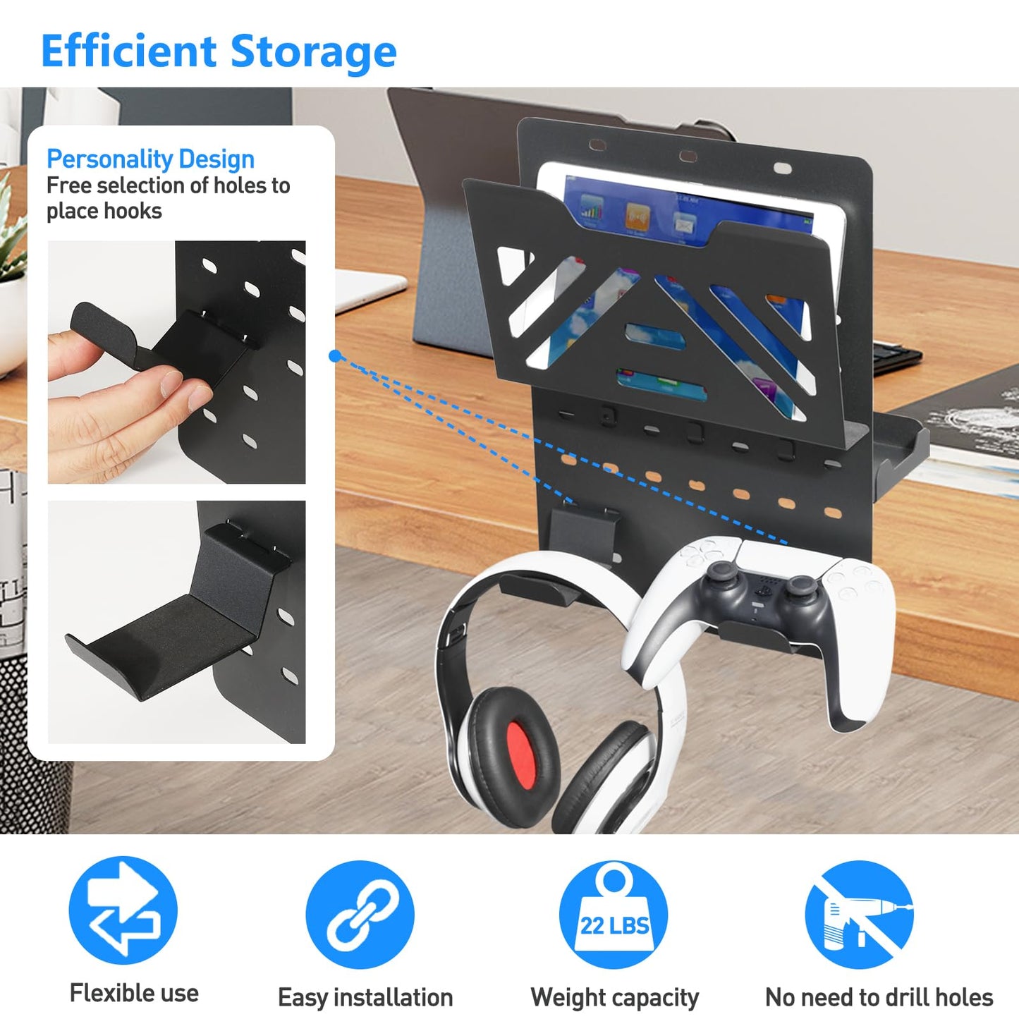 MAXECHO Desk Side Storage, Under Desk Laptop Mount, Table Side Hanging File Organizer, No Drill Clamp On Cable Management Tray, Laptop Holder with Magnetic Pen Holder for Office and Home, Load 22 Lbs