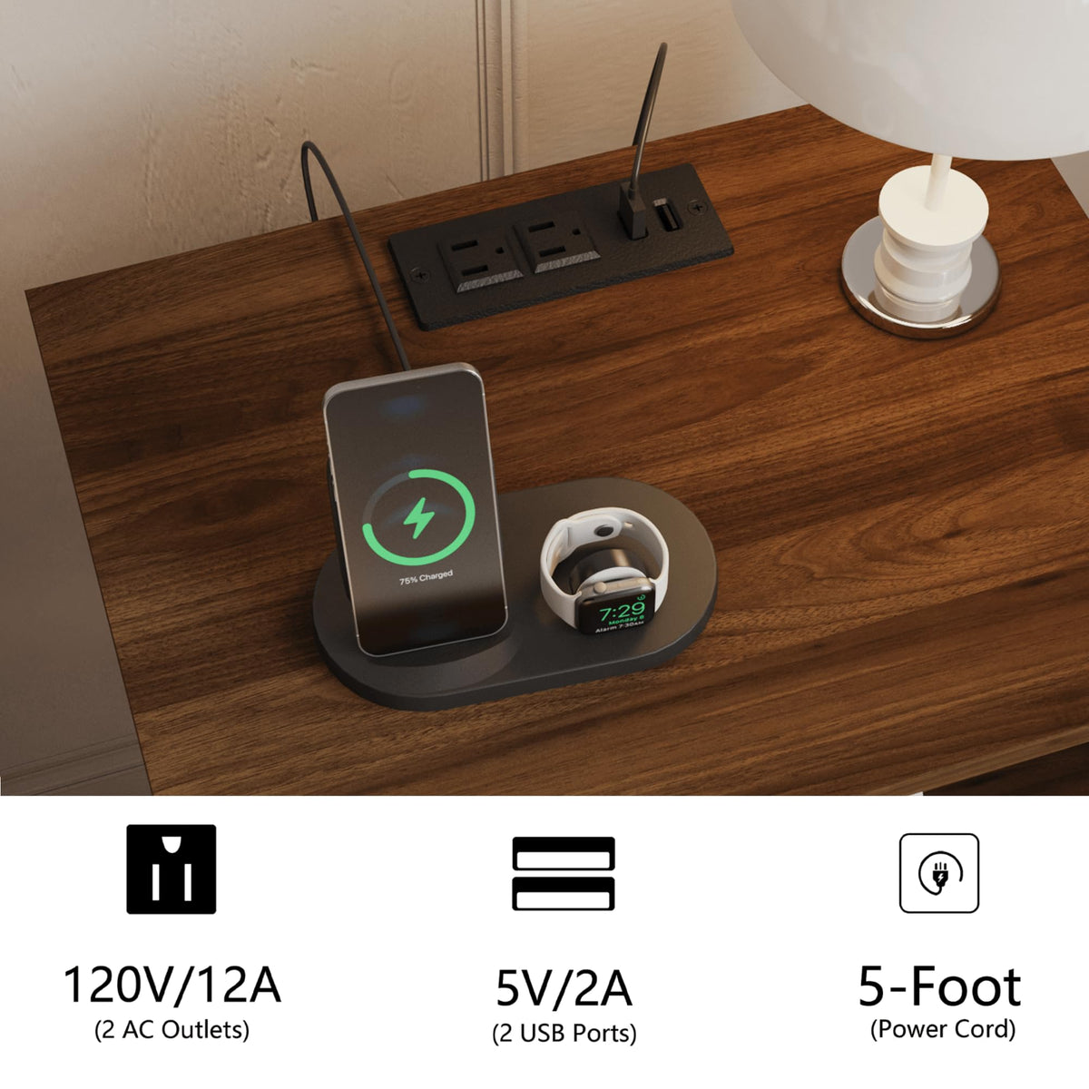 JOONEE Rattan Nightstand with Charging Station,Farmhouse Bedside Table with 2 Storage Drawer and Open Wood Shelf, for Bedroom and Small Spaces,Night Stand with Solid Wood Legs (Walnut Brown-Outlet)
