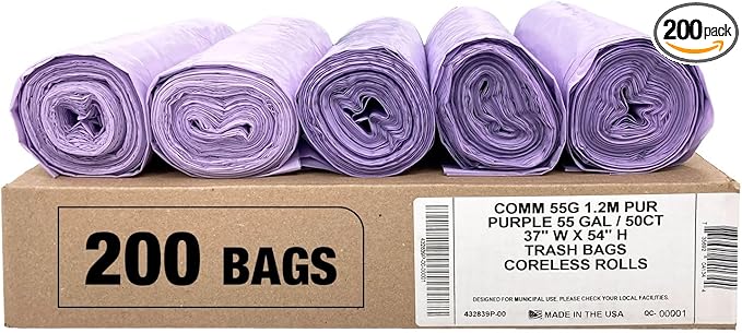Ultrasac Heavy Duty 55 Gallon Purple Trash Bags