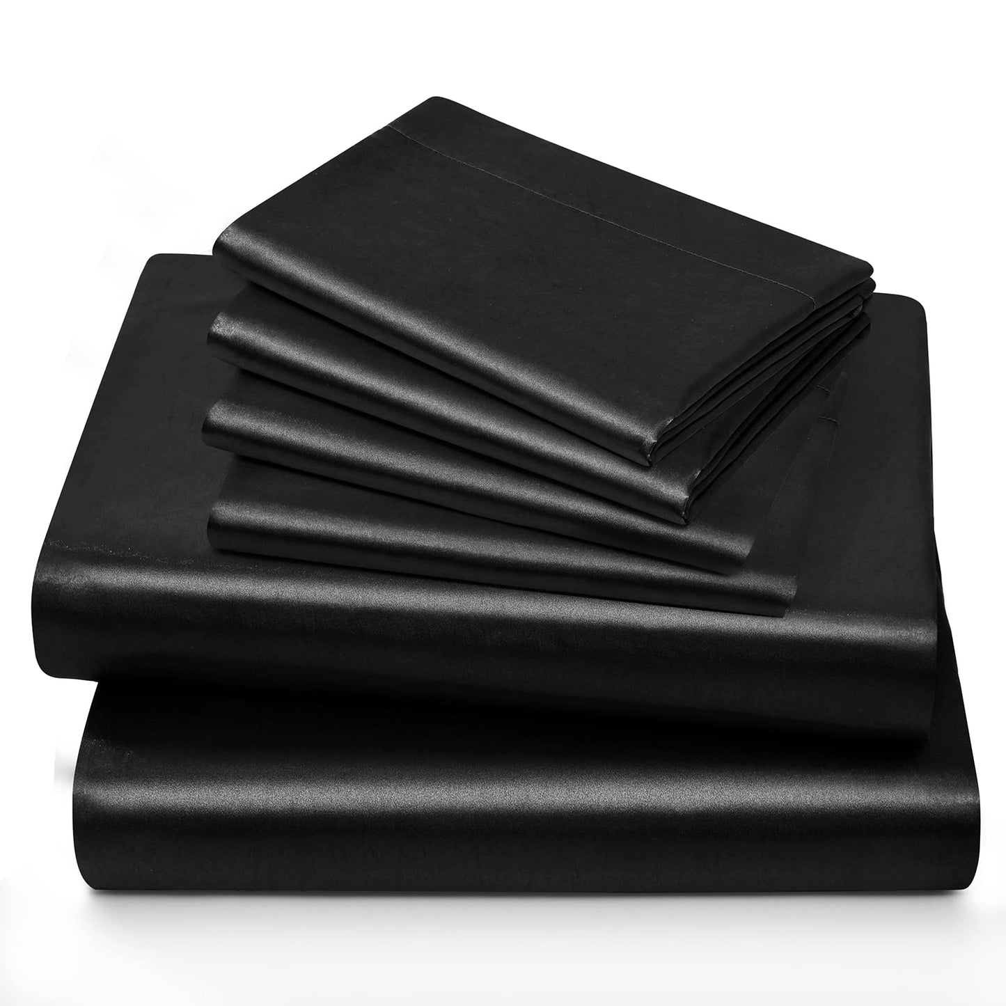 Horbaunal 6 Piece Satin Sheet Set King Size Luxury Silky & Soft Black Satin King Bed Sheet Set with 16" Deep Pocket, 1 Fitted Sheet, 1 Flat Sheet, 4 Pillowcases
