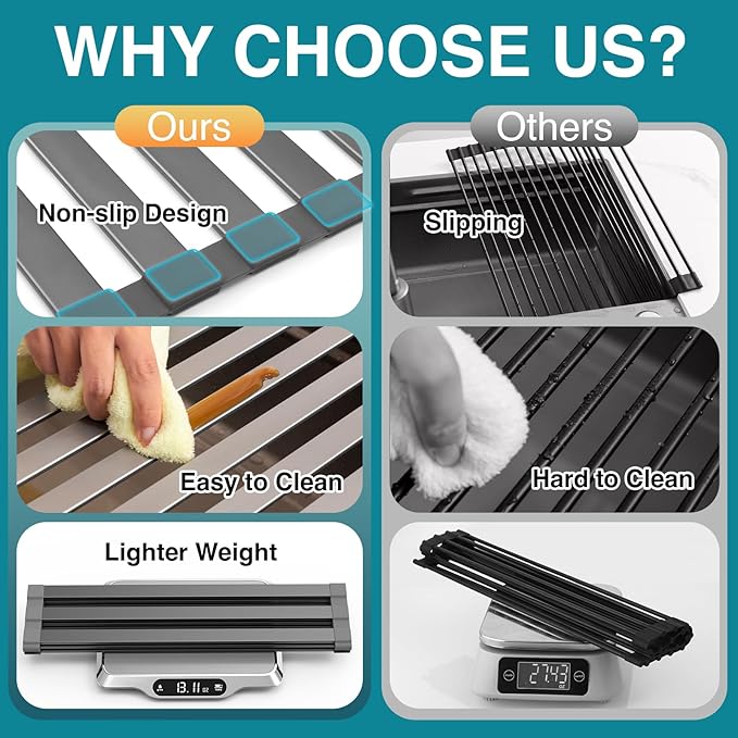 Aluminum Roll Up Dish Drying Rack Over The Sink, 17.7" x 13.4" Rust-Proof