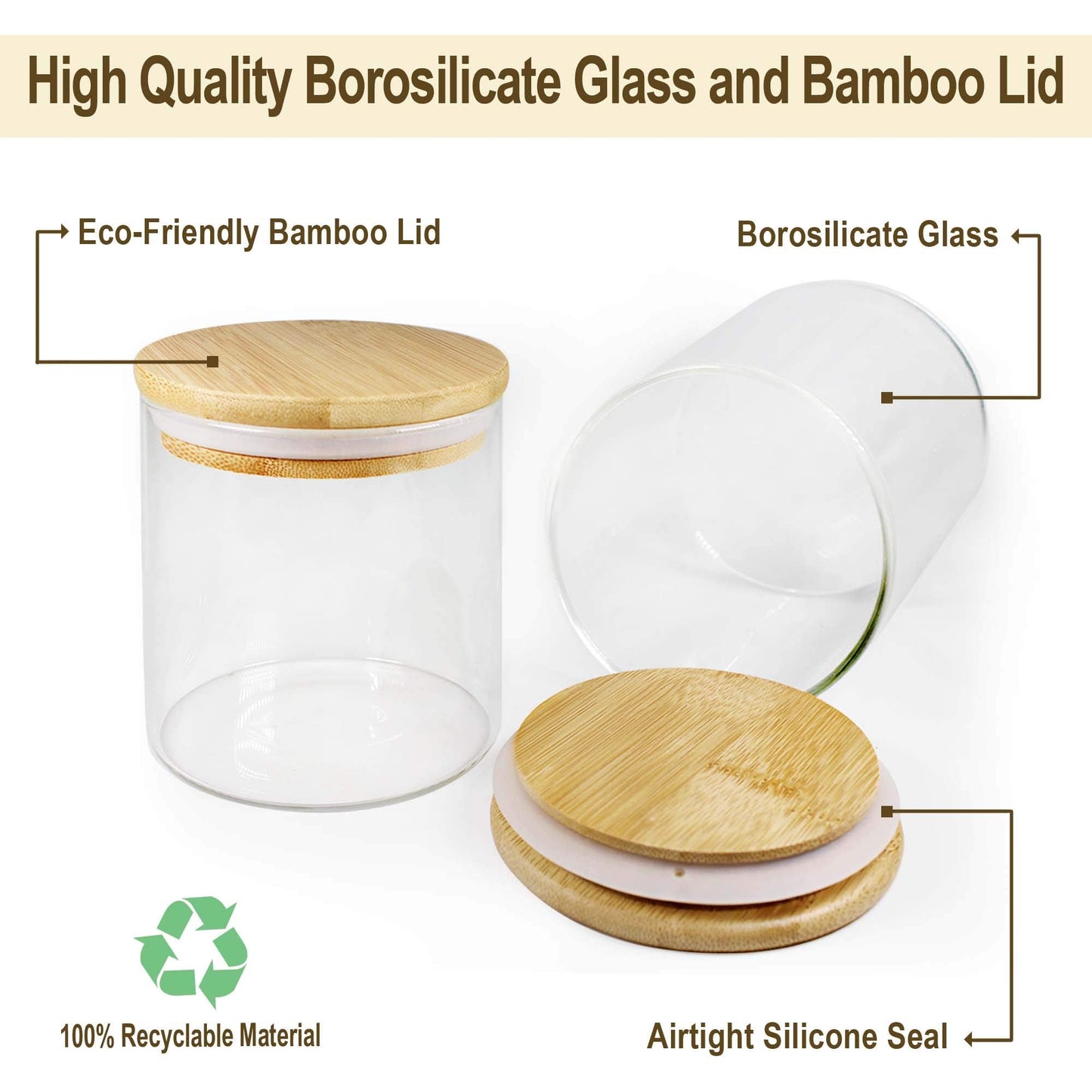 EcoEvo Glass Jars with Bamboo Lids (16oz in 9 Pack), Food Jars and Canisters Sets with lids, Food Storage Jars with Airtight Lids, Glass Pantry Jars
