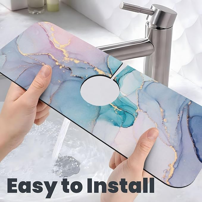 Colorful Marble Abstract Kitchen Sink Splash Guard Faucet Mat Super Absorbent