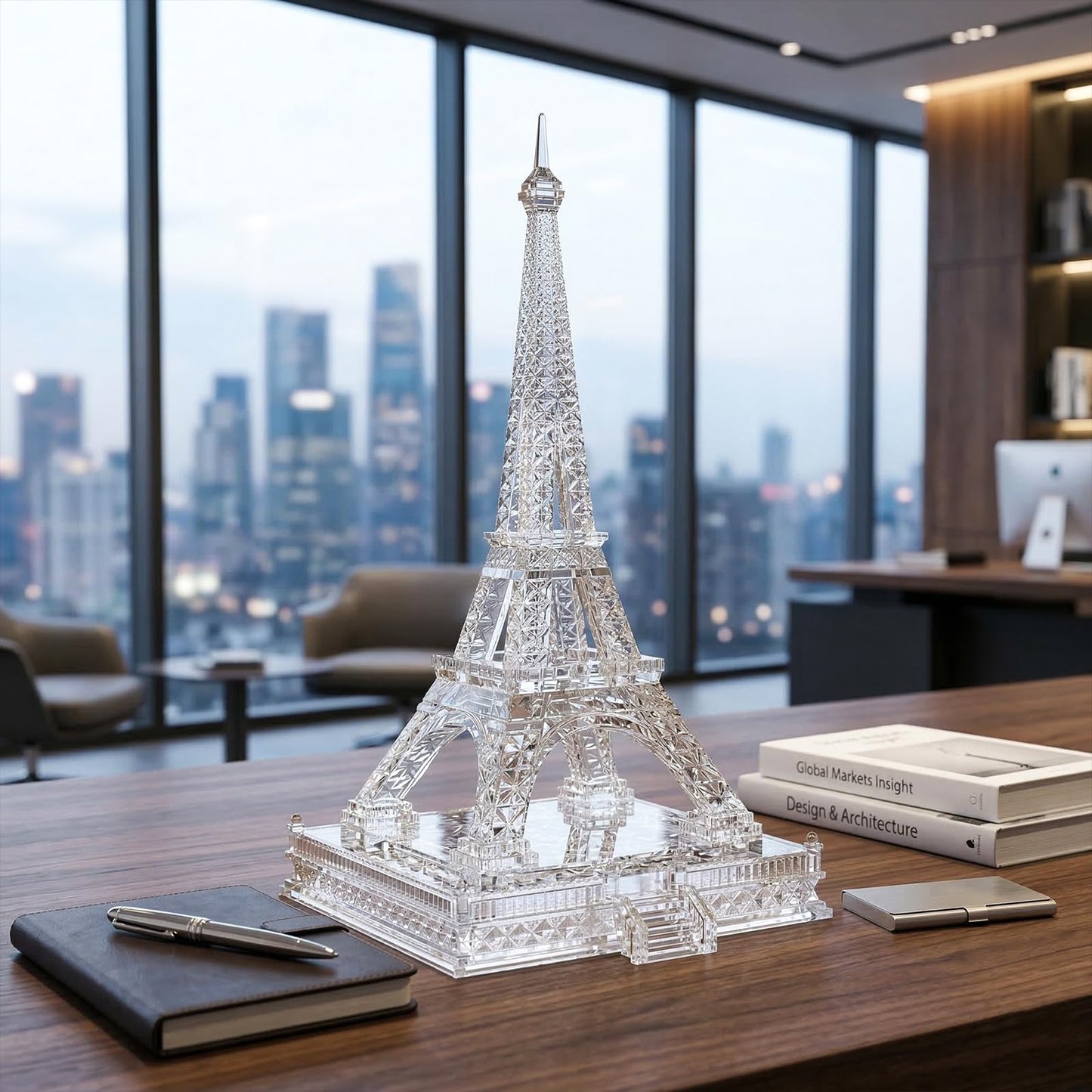 16.9in Tall Eiffel Tower Statue Clear Acrylic Figurine Torre Eiffel Decorations Paris Decor Centerpieces for Tables Home Living Room Shelf Mantel Tabletop Display Model with LED Light Crystal Finish