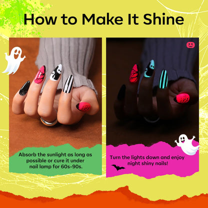 modelones Halloween Gel Nail Polish Set, 6 Colors Glow in the Dark Neon Orange Green Purple Pink White Black Gel Polish Set Fall Soak Off LED Nail Art Kit Gift with Nail Stikers