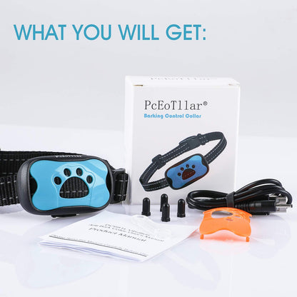 PcEoTllar Rechargeable Bark Collar - Humane Dog Barking Collar with Vibration & Beep - No Shock Anti Bark Collar effective for Small/Medium/Large Dogs, Anti Barking