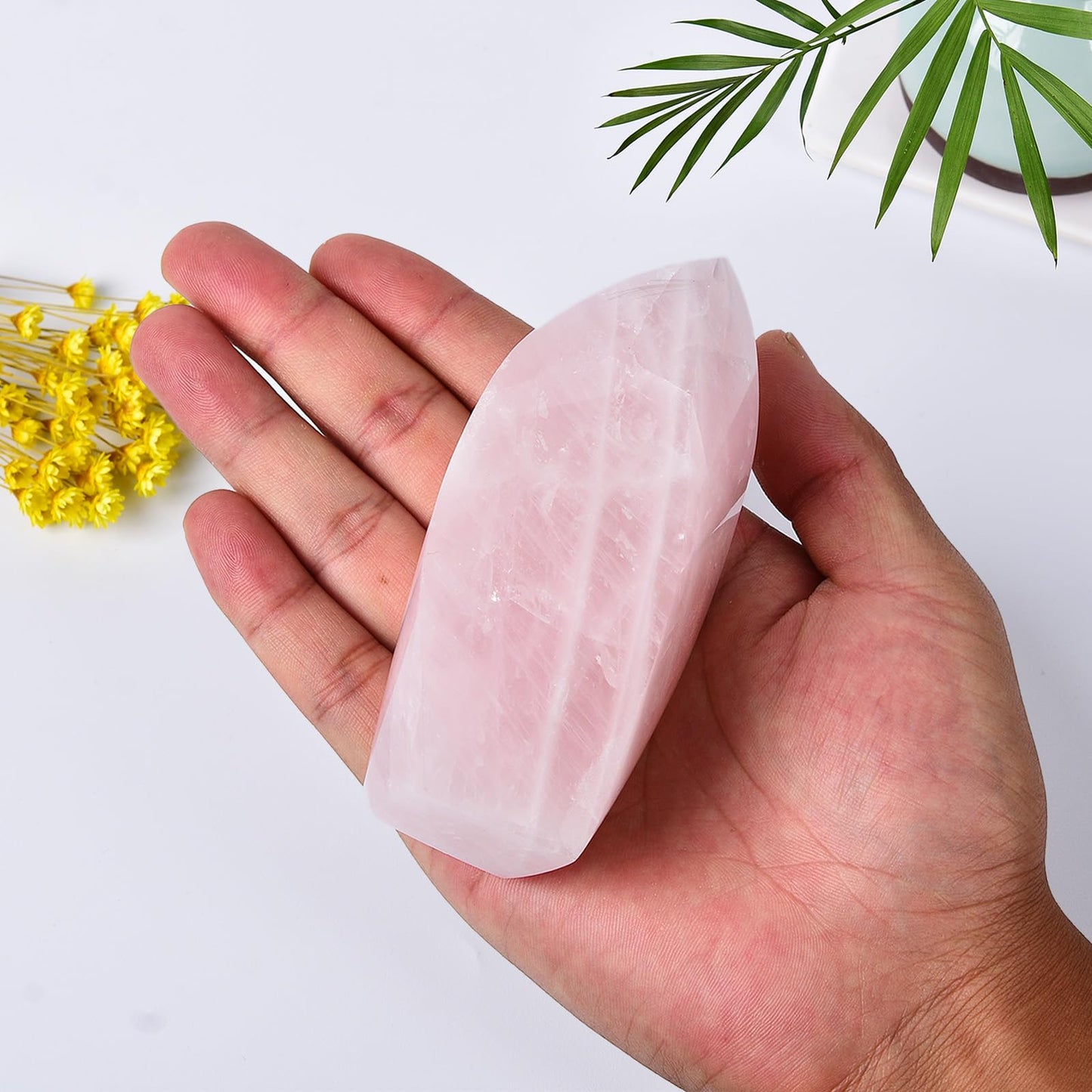 JIC Gem Rose Quartz Crystal Tower 4 Sides Spiral Obelisk Natural Healing Crystal Point Reiki Energy Decoration 0.6-1.1 Lbs