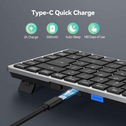 TECKNET 2.4G Wireless Keyboard, Rechargeable Bluetooth Keyboard for 4 Multi Devices, QWERTY UK Layout Compact Mini keypad, Small Silent Keys for Laptop, Phone, Smart TV, Computer, Tablet - Silver