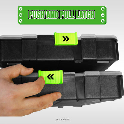 Jack Boss Tool Box with Transparent Lid, Single Side 17-Compartments Organizer Box with Removable Dividers for Hardware, Screws, Bolts, Nails, Beads, Jewelry and Fishing Accessories, Green, 2 Pack