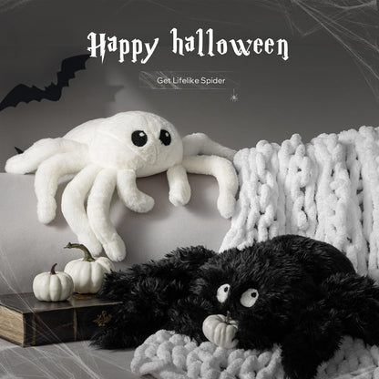 Phantoscope Happy Halloween Spider Shaped Throw Pillow, Faux Fur Fluffy Tarantula Shaped Halloween Cushion Pillow, White, 9 x 16 inch