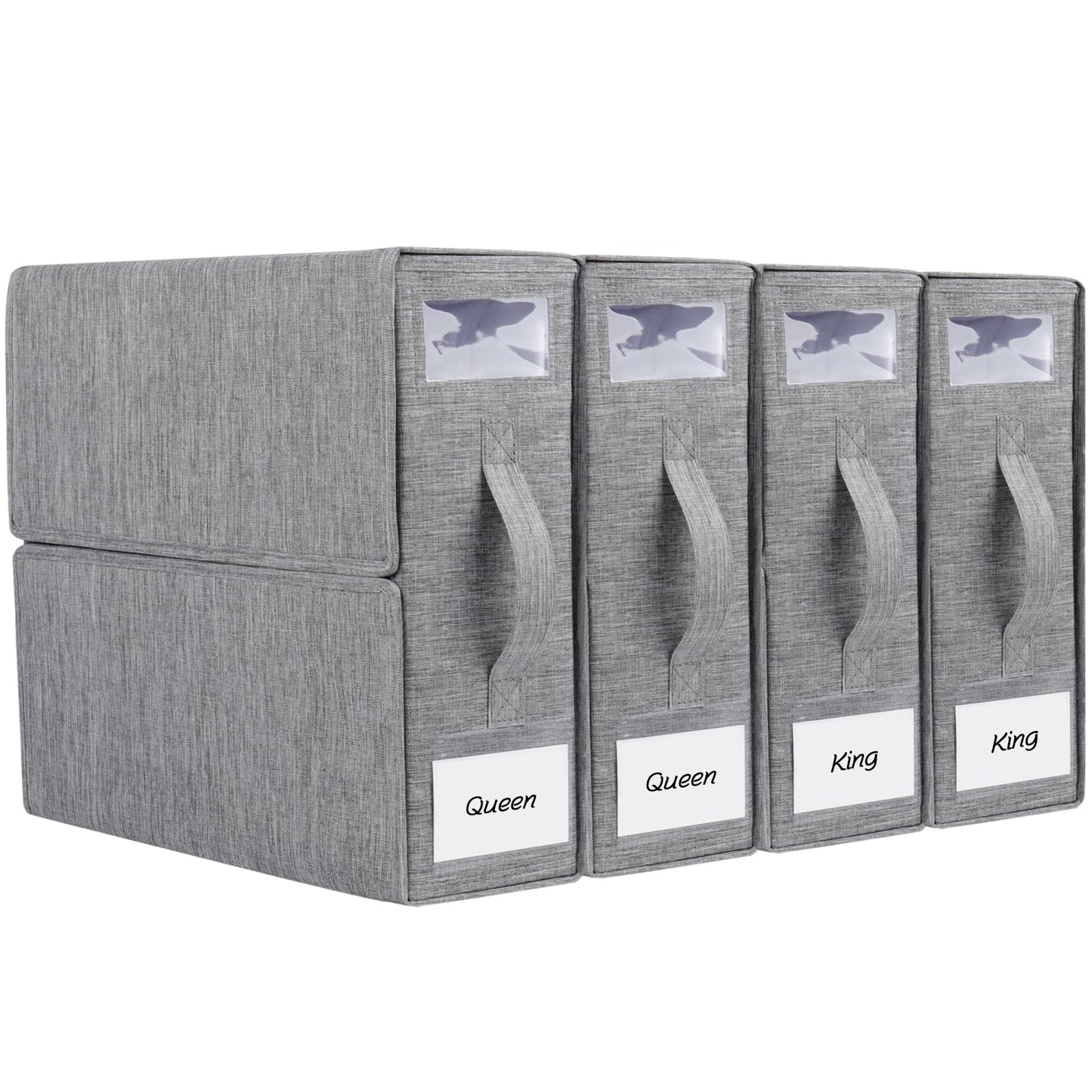 4 Pack Foldable Sheet Organizers for Linen Closet - Twin/Full Size Duvet Cover Set, Grey