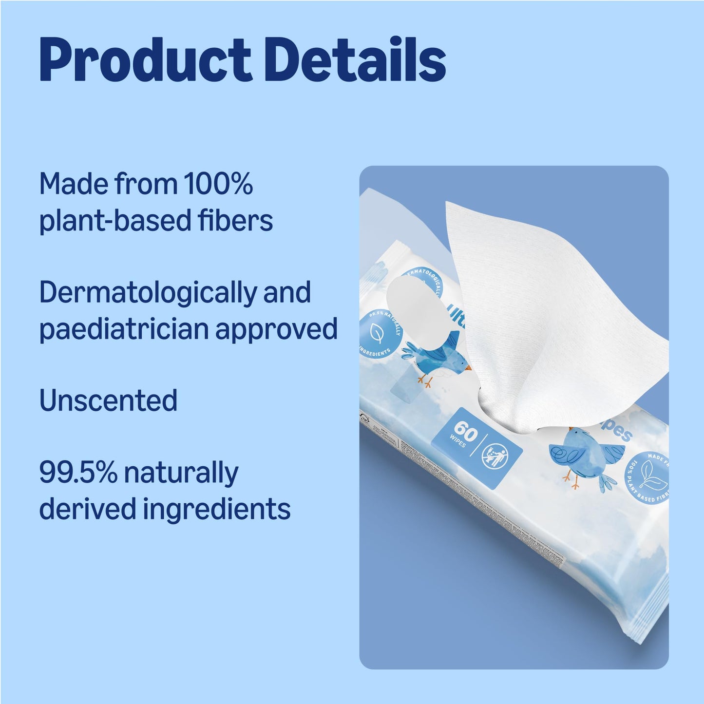 by Amazon Ultra Sensitive Baby Wipes, 100% Plant Based Fibres, 1080 Wipes, Unscented, 18 Pack of 60, (Previously a Mama Bear brand, same product)