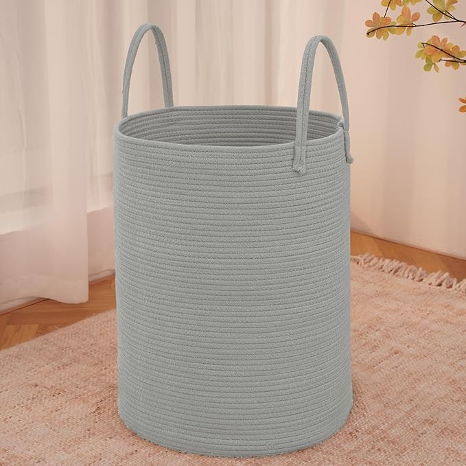 Large Woven Laundry Basket Hamper, 80L Cotton Rope Storage Bin