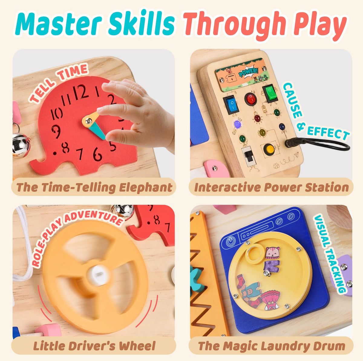 Large Montessori Busy Board for Toddlers,Wooden Sensory Toy