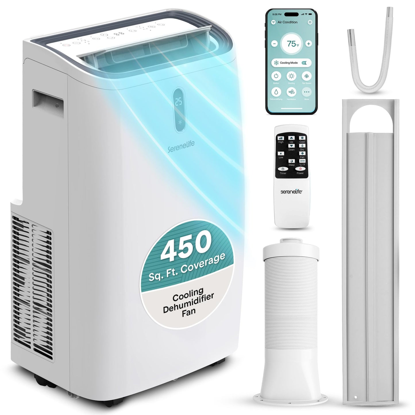 SereneLife Portable Air Conditioner 12000 BTU With WIFI | 3-in-1 Cooling, Fan and Dehumidifier | 24-H Timer Up to 550 Sq Ft Coverage | AC Unit for Bedroom, Home & Office, Includes Window Kit & Remote