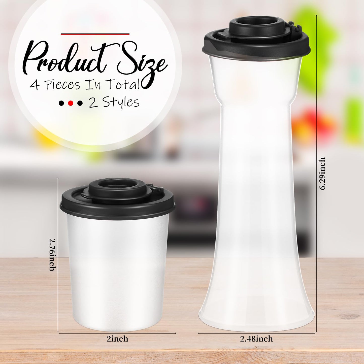 EBOOT 4 Pcs Salt and Pepper Shaker Set Hourglass Picnic Salt and Pepper Shakers Plastic Airtight Spice Jar Dispenser with Lids for Camping Outdoors Kitchen Lunch(Black)