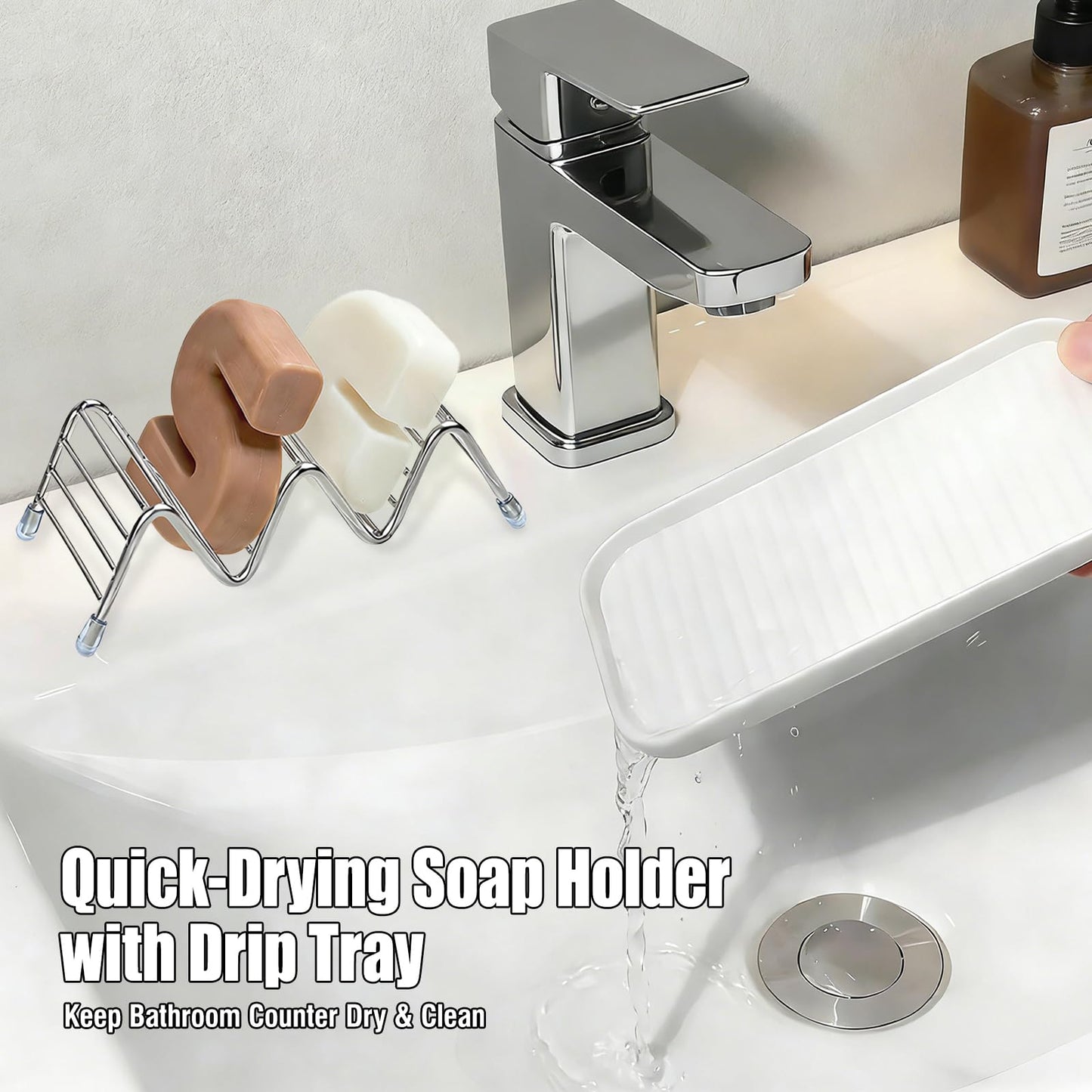 OZNER Wavy Soap Dish for Shower, 304 Stainless Steel Shampoo Bar Holder with Removable Drip Tray, Self Draining Quick Dry Bar Soap Holder for Shampoo Bars, Conditioner Bars & Soap, 1 Pack