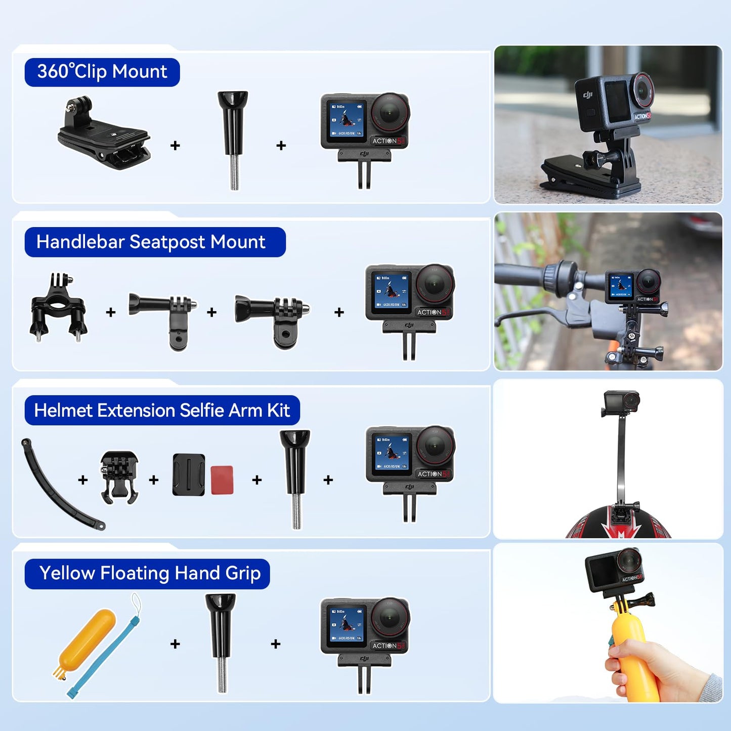 DJI Osmo Action 4 Waterproof Action Camera Bundle, 1/1.3" Sensor, 4K/120fps Video, Stunning Low-Light Imaging, Original Standard Combo + 58 Piece Accessory Kit + Extra 64GB Card