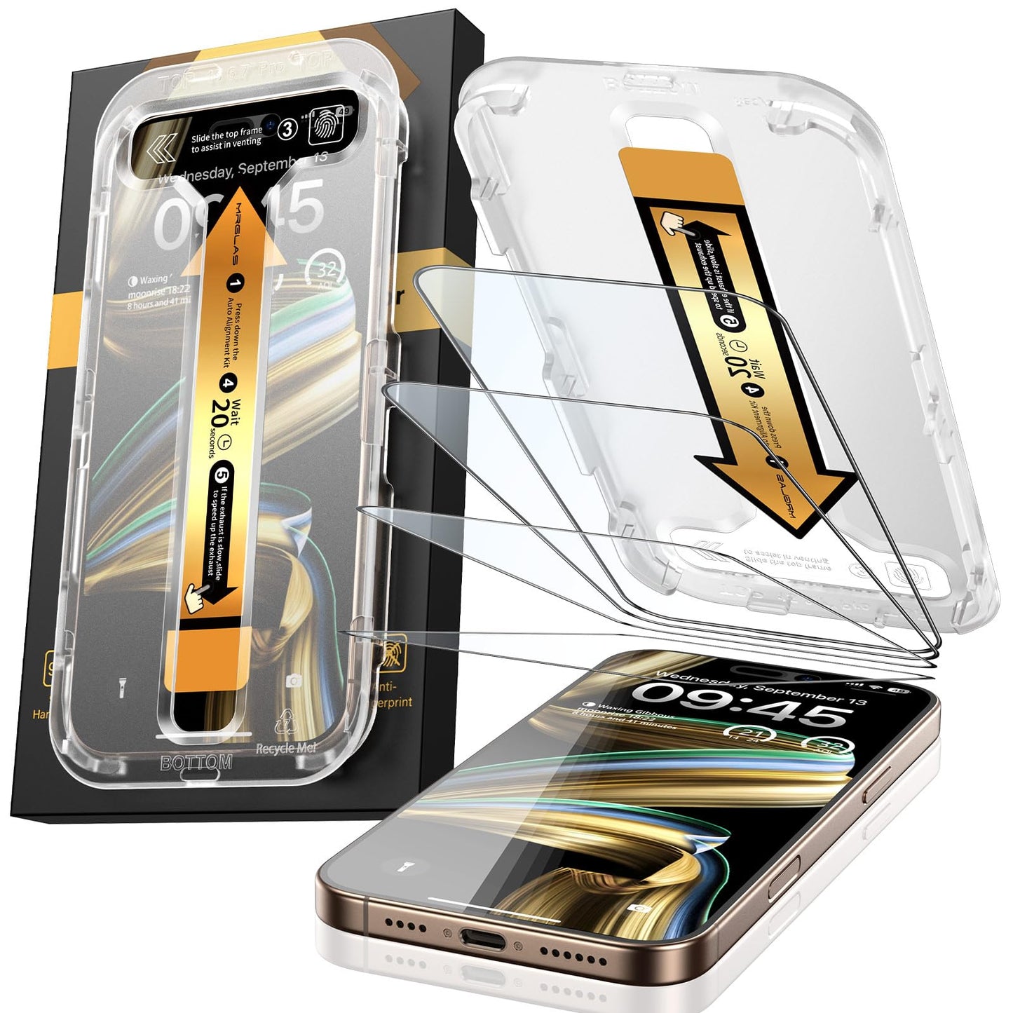 MRGLAS 4-Pack TOP 9H+ Glass for iPhone 16 Pro Screen Protector [Auto Alignment Kit] [10X Military Protection] UNBREAK Tempered Glass Flim for iPhone 16 Pro 6.3 inch Case-Friendly