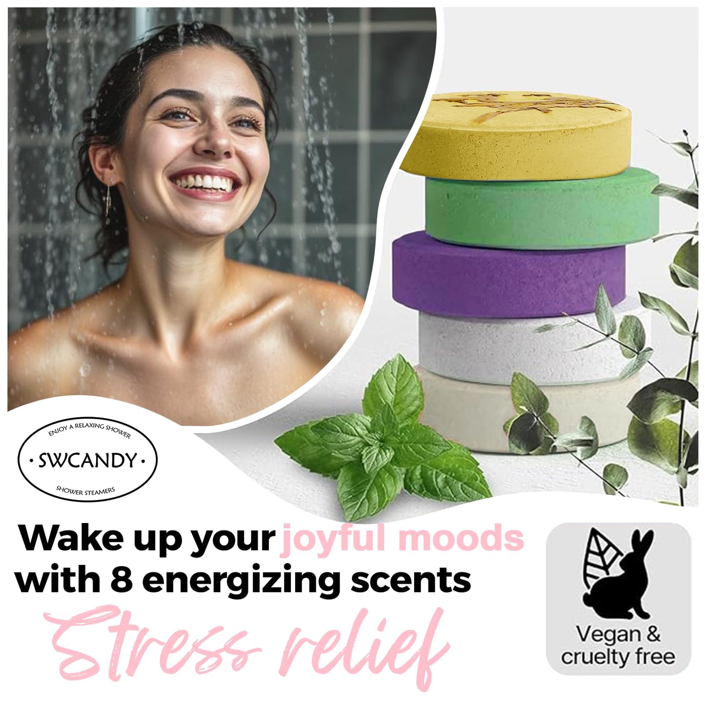 Shower Steamers Aromatherapy Travel Essentials for Women- SWCANDY 8 Pcs Bath Bombs Birthday Gifts for Men, Sister, Shower Bombs Stocking Stuffers Christmas Gifts Fruity