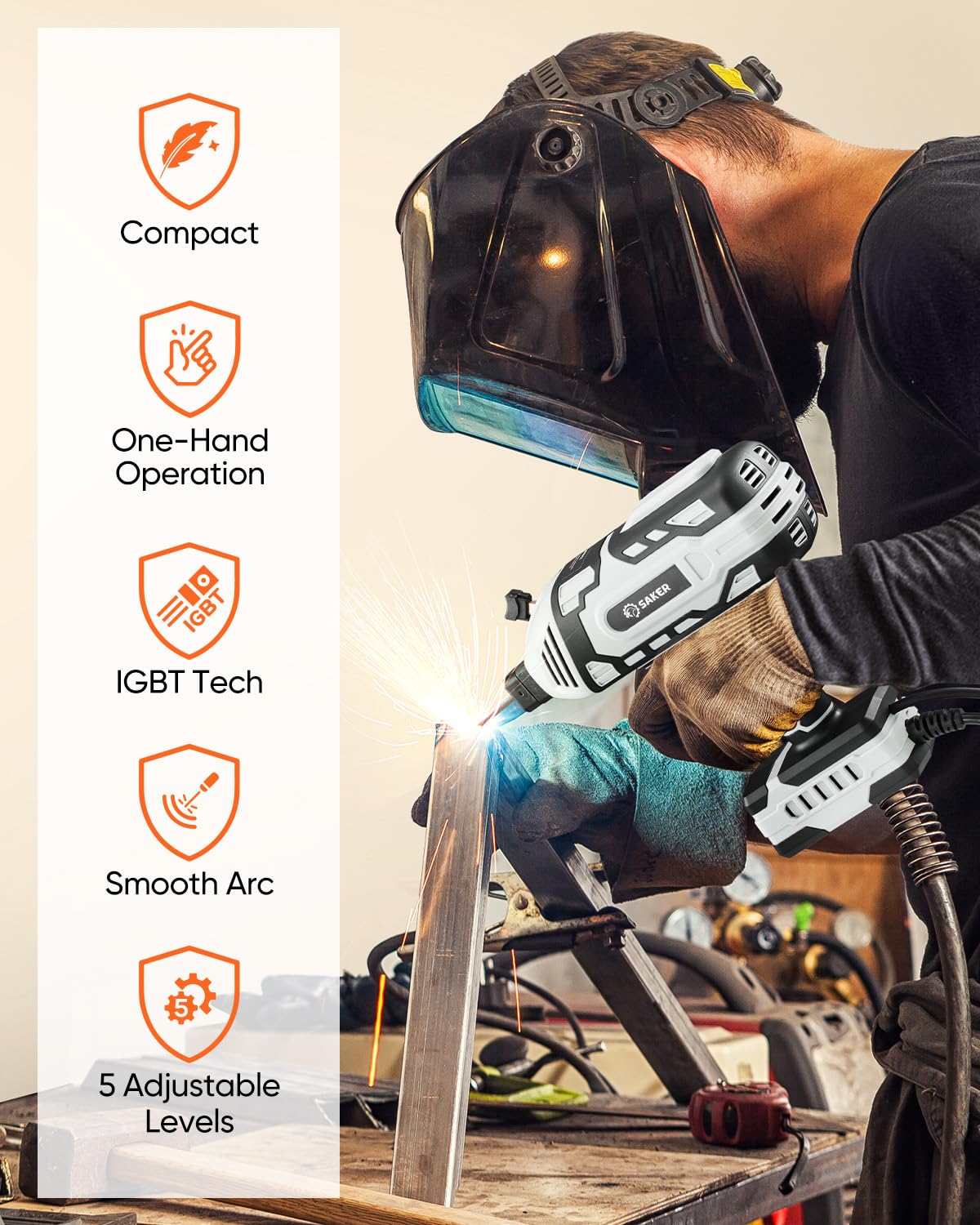Saker Portable Welding Machine - Saker Auto Darkening Welding Helmet with LED Light