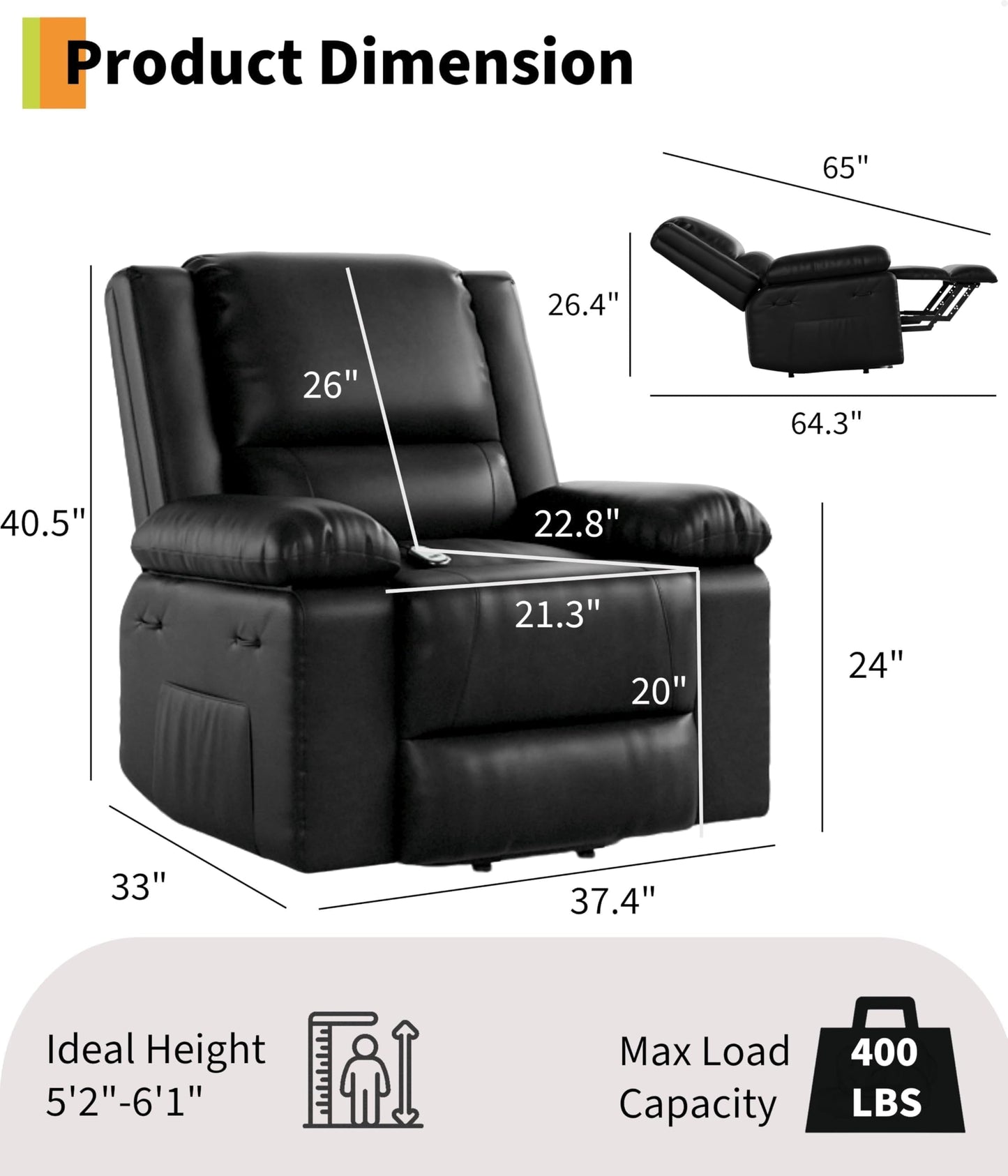 GAOMON Electric Lift Recliner Chair with Heat and Massage, PU Leather Power Lift Recliner for Elderly & Mobility Impaired, Adjustable Back & Legs, Heavy Duty 400lbs Capacity Lift Chair for Seniors