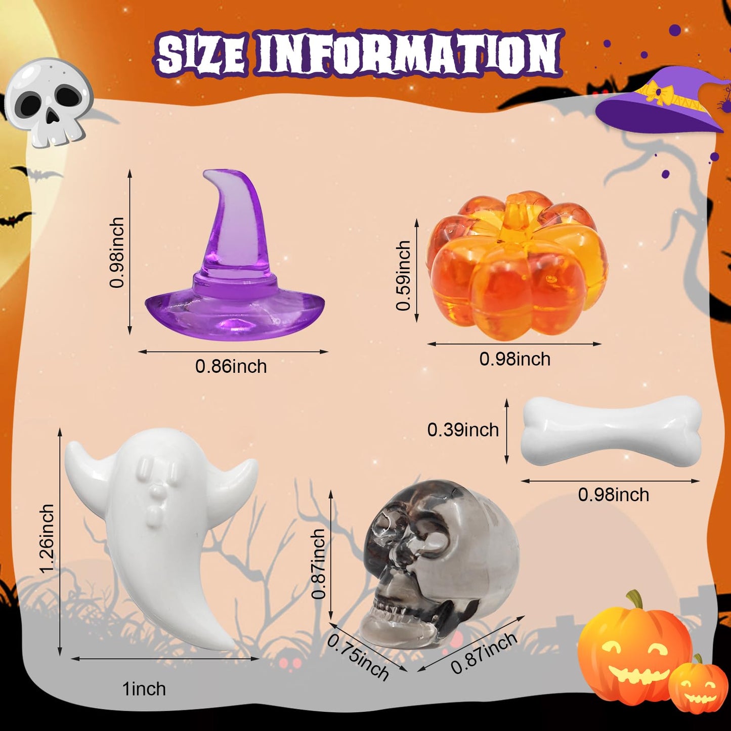 LYFJXX Halloween Vase Filler, Mini Acrylic Pumpkin Ghost Skull Skeleton Witch Hats for Halloween Party Centerpieces Table Scatters 1pound