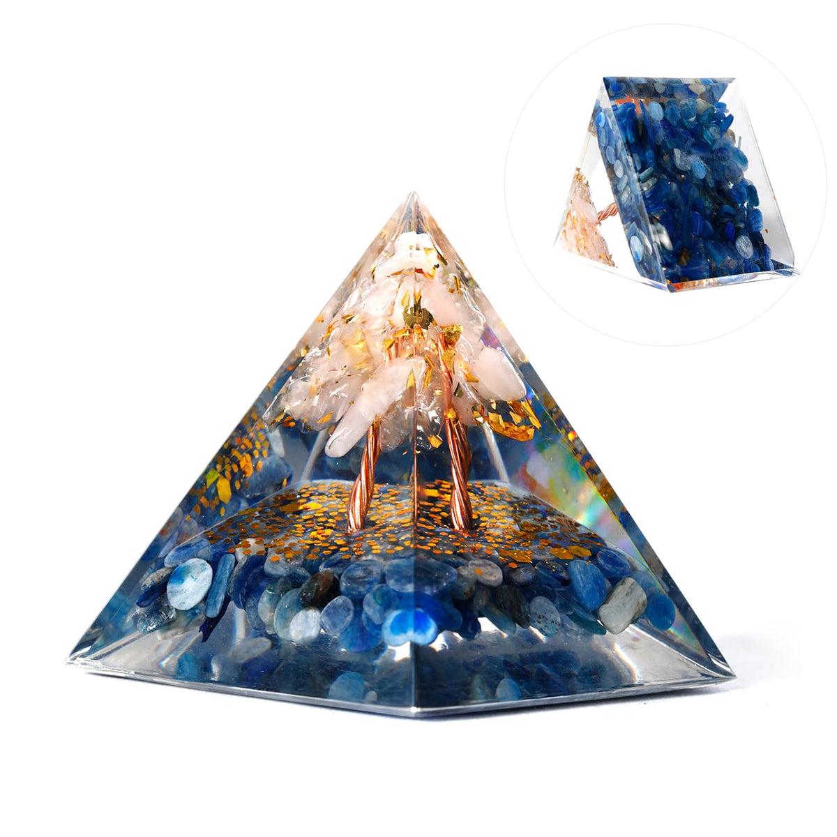 Pankósmios Orgone Pyramid - Amethyst & Obsidian - Generate Positive Energy, Reduce Stress, Aid Chakra Reiki Healing, Meditation - Attract Luck & Fortune - Blue