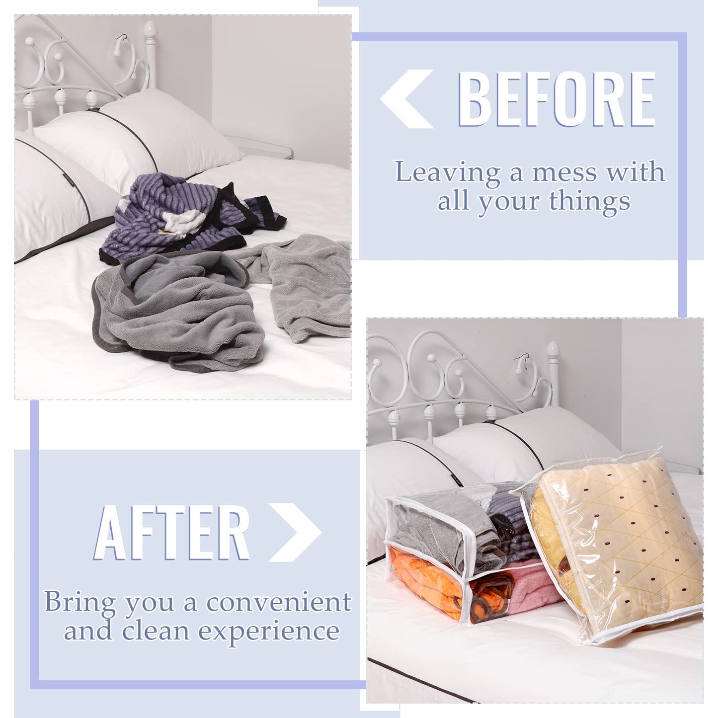 6 Packs Clear Zippered Storage Bags Sweater Moth Bags Vinyl Plastic Storage for Blankets Clothes Bed Sheet Organizer with Zipper for Closet Linen Sweater Clothes Comforters Pillow(16 x 14 x 4 Inch)