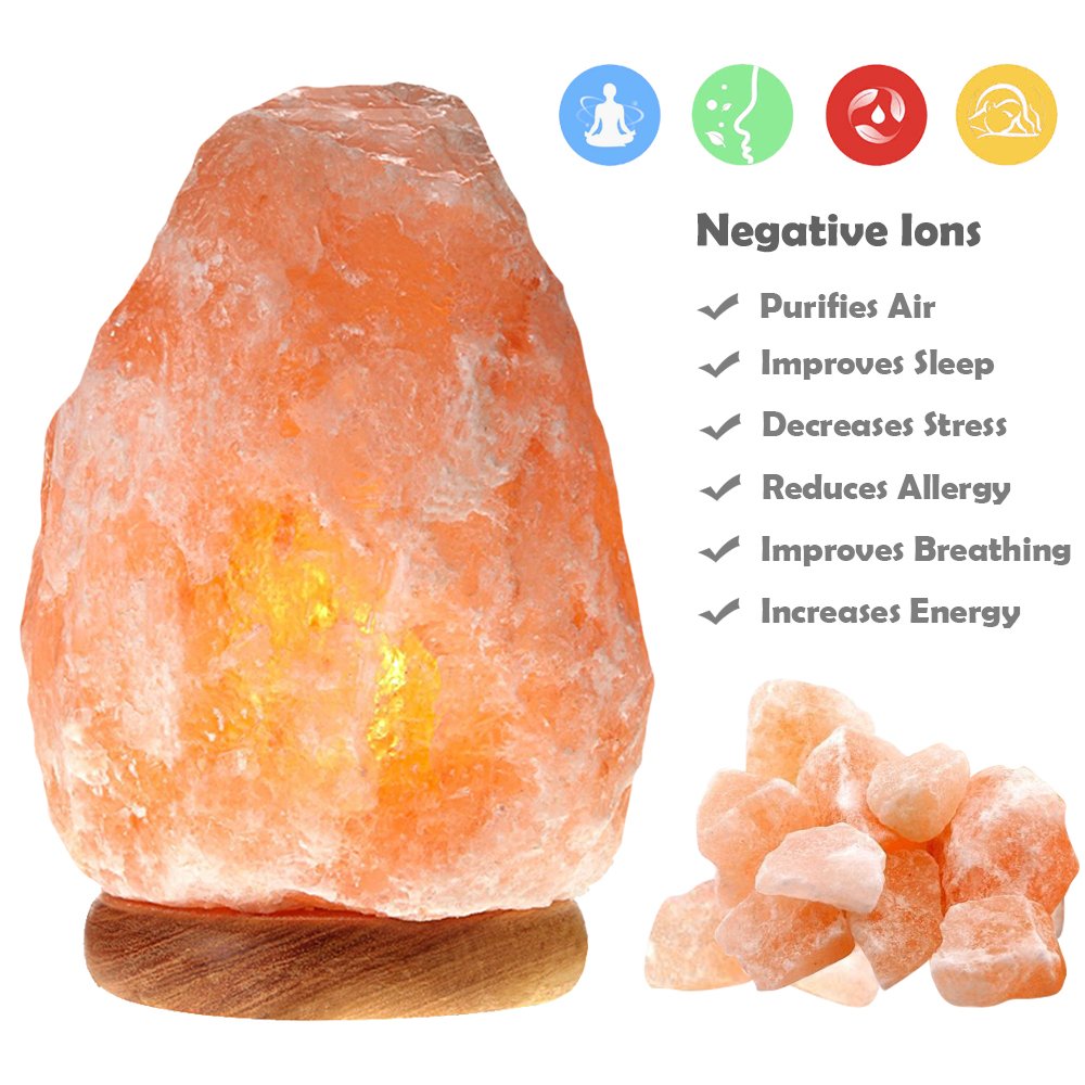 Betus [Natural Crystal Himalaya Salt Lamp Hand Carved on Wood Base with Dimmable Cord and Light Bulb - 8 to 9 Inches Height, 8 to 11 Pounds