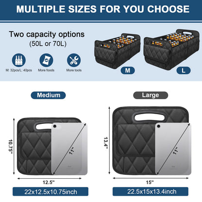 Deosk Car Trunk Organizer for SUV, Car Organizers and Storage with 6 Pocket, Car Accessories for Women/Men 50LWaterproof Polyester Trunk Organizer, Black