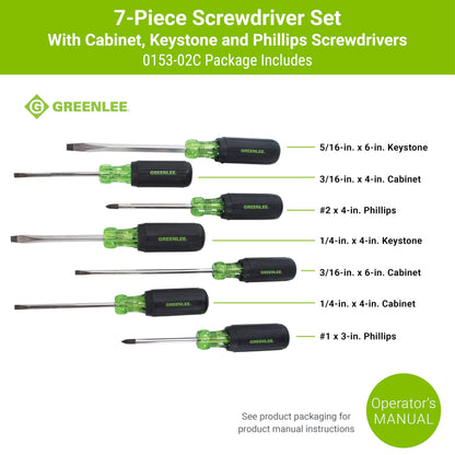 Greenlee 0153-02C 7-Piece Screwdriver Set with Cabinet, Keystone, and Phillips