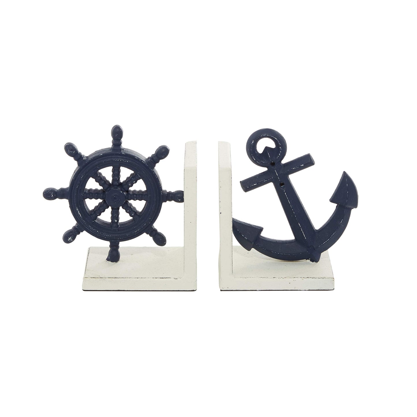 Deco 79 Metal Anchor and Ship Wheel Bookends, Set of 2 6"W, 6"H, Blue