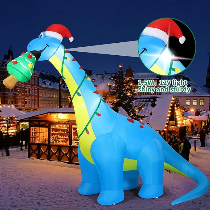 COMIN 10ft Christmas Inflatables Outdoor Decorations, Blow Up Dinosaur Christmas Tree Inflatable with Built-in LEDs for Christmas Indoor Outdoor Yard Lawn Garden Decorations