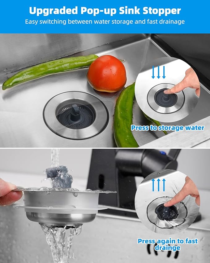 Hibbent Upgraded 3 in 1 Kitchen Sink Drain Strainer and Stopper Combo,