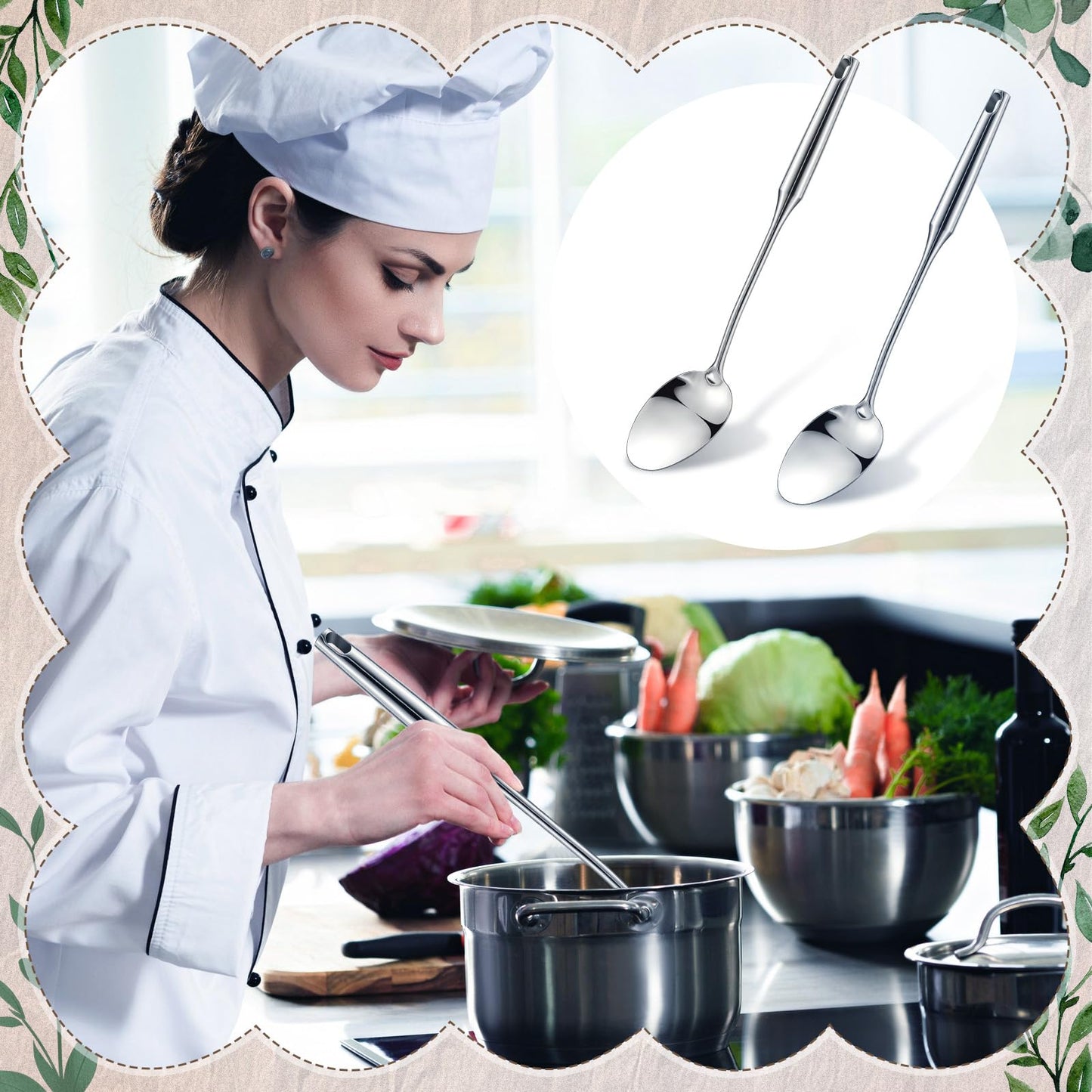 LOYIM 2 Pcs Stainless Steel Cooking Spoon, 15'' Large Stainless Steel Solid Serving, Basting Spoon for Cooking, Kitchen Non-stick and Heat Resistant, Dishwasher Safe, Easy to Clean