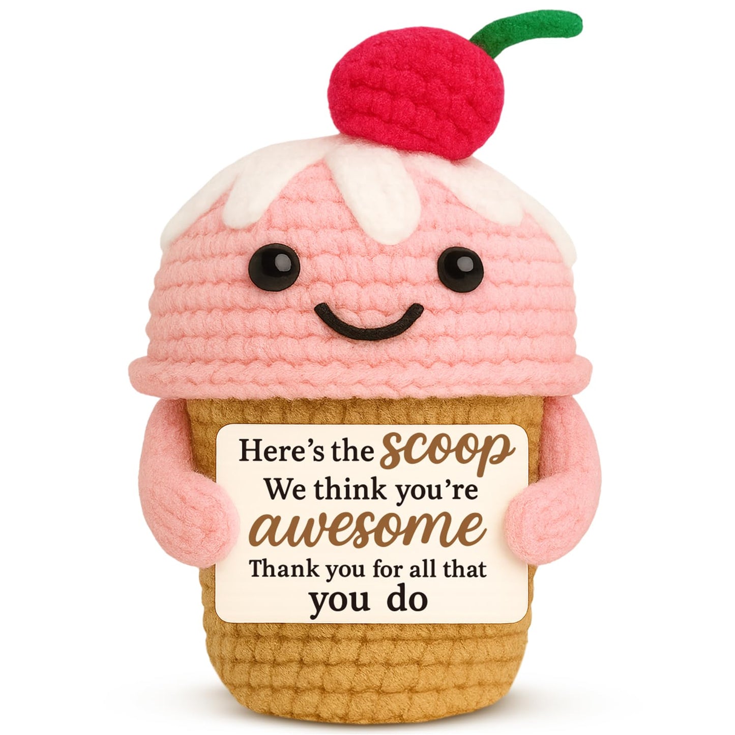 zavvoolly Employee Appreciation Gifts for Women Coworkers - Funny Positive Crochet Ice Cream Desk Decor - Thank You Farewell Going Away Gift for Friend, Nurse, Teacher, Team