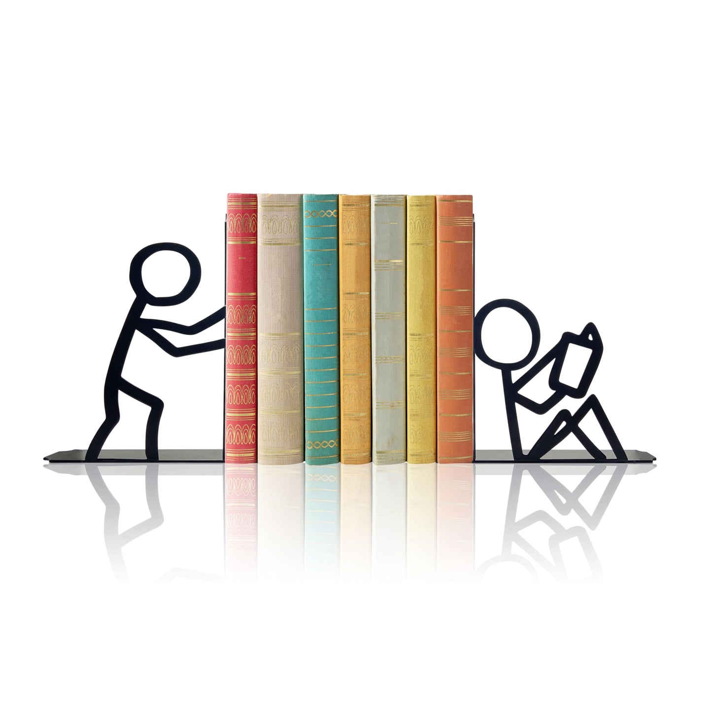 Bookends Decorative Metal Unique Office Desk Bookends Cute Book Ends Reading Decor Bookshelf Decor for Office School Library Bedroom, Book Lovers Gift