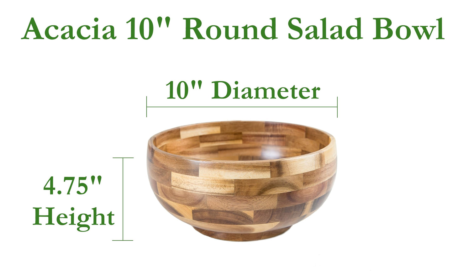 Lipper International Acacia Round Serving Bowl for Pasta, Fruits, Salads, or Popcorn, 10" Diameter x 4.75" Height, Single Bowl