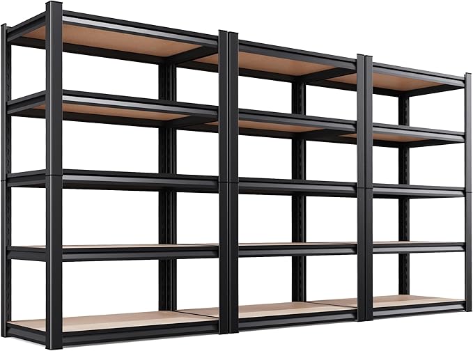 Set of 3 Garage Shelving Heavy Duty Storage Shelves, Metal Adjustable Shelving Unit, Utility Garage Organizer Shelf for Basement, Pantry, Kitchen, Warehouse,15.7" Dx35.4 Wx71.2 H, Black
