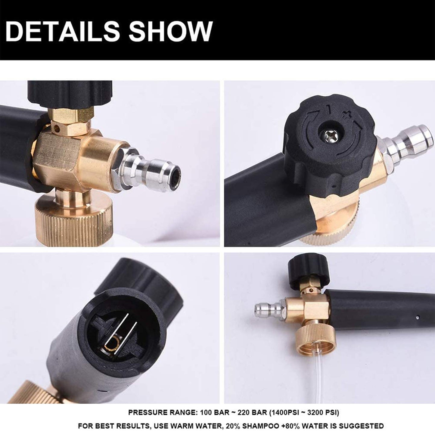 Snow Foam Lance 1/4" Quick Release Car Wash Foam Cannon Pot with Adjustable Nozzle, High Pressure Washer Soap Dispenser Bottle (1L)