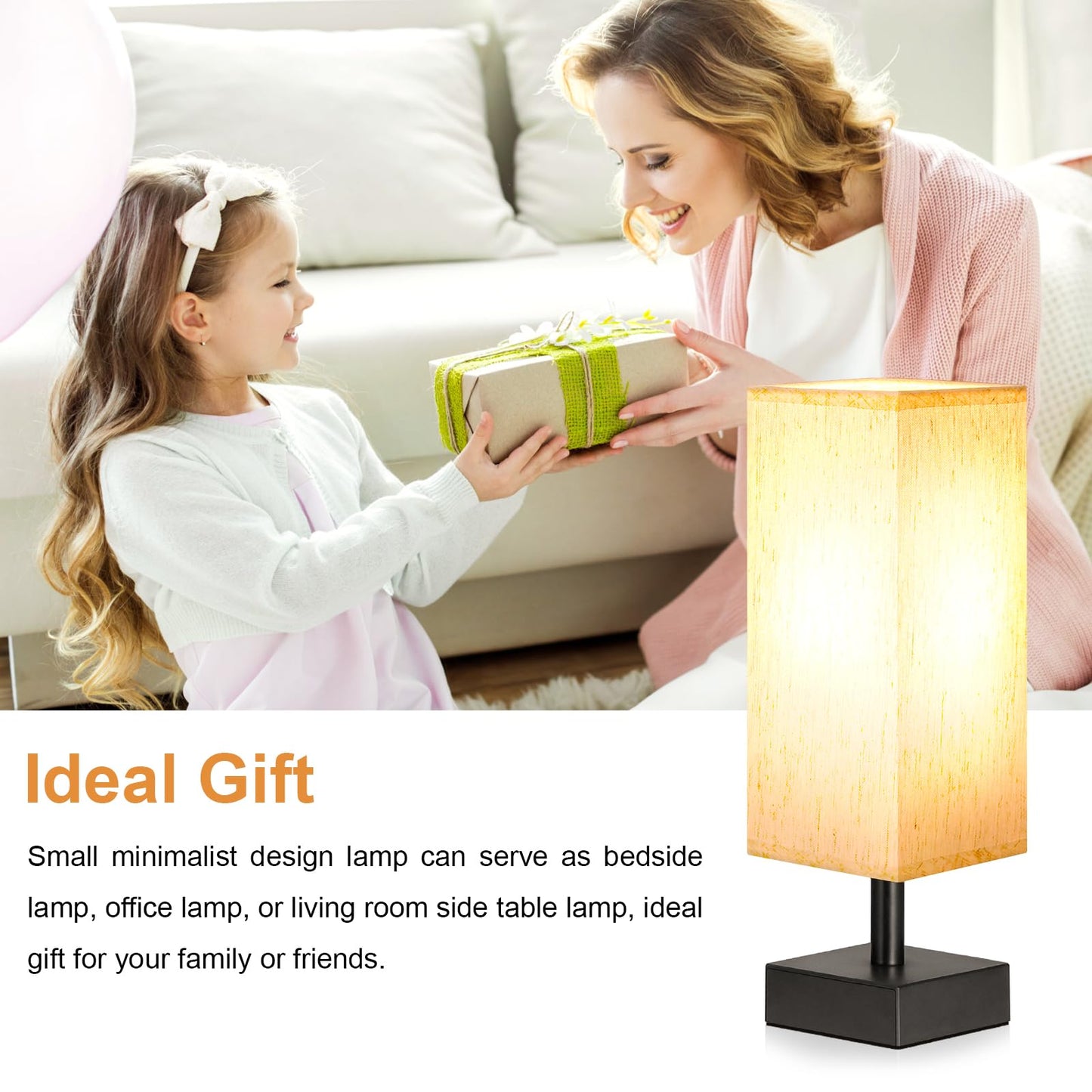 aooshine Small Table Lamp for Bedroom - Bedside Lamps for Nightstand, Minimalist Night Stand Light Lamp with Square Fabric Shade, Desk Reading Lamp for Kids Room Living Room Office Dorm