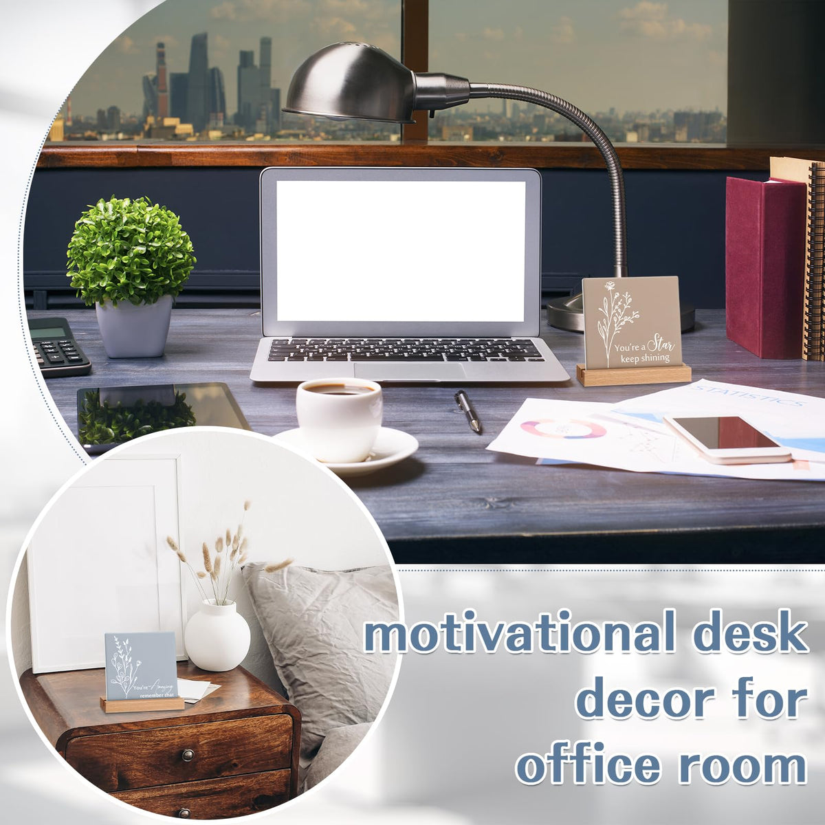 Roowest 20 Set Employee Appreciation Gifts Bulk Inspirational Desk Decor Motivational Quote Sign Table Plaques with Wooden Stand for Coworkers Teachers Thank You Favors Office Supplies
