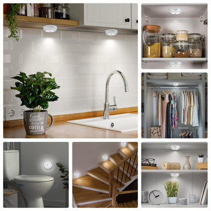 Motion Sensor Light Indoor, LED Night Light Closet Lights, Under Cabinet Lights, AA Battery Operated Stick on Wireless Puck Lights for Wall, Step, Stair, Dimmable (3 Pack)