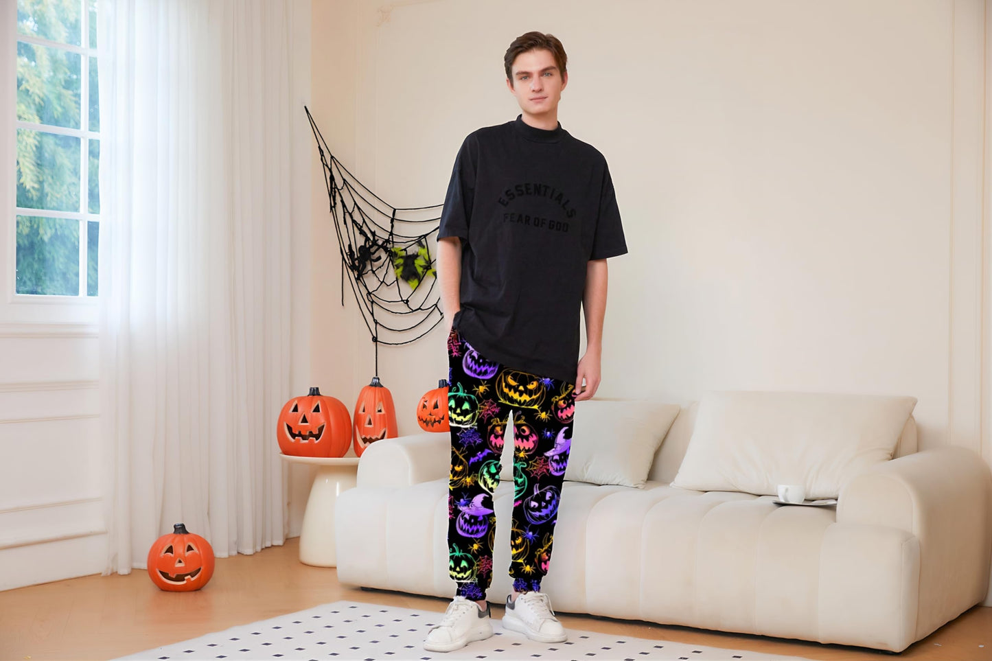 Neon Pants Mens Women Joggers Jogging Trousers Sport 3D Halloween Sweatpants with Drawstring Rave Pants M