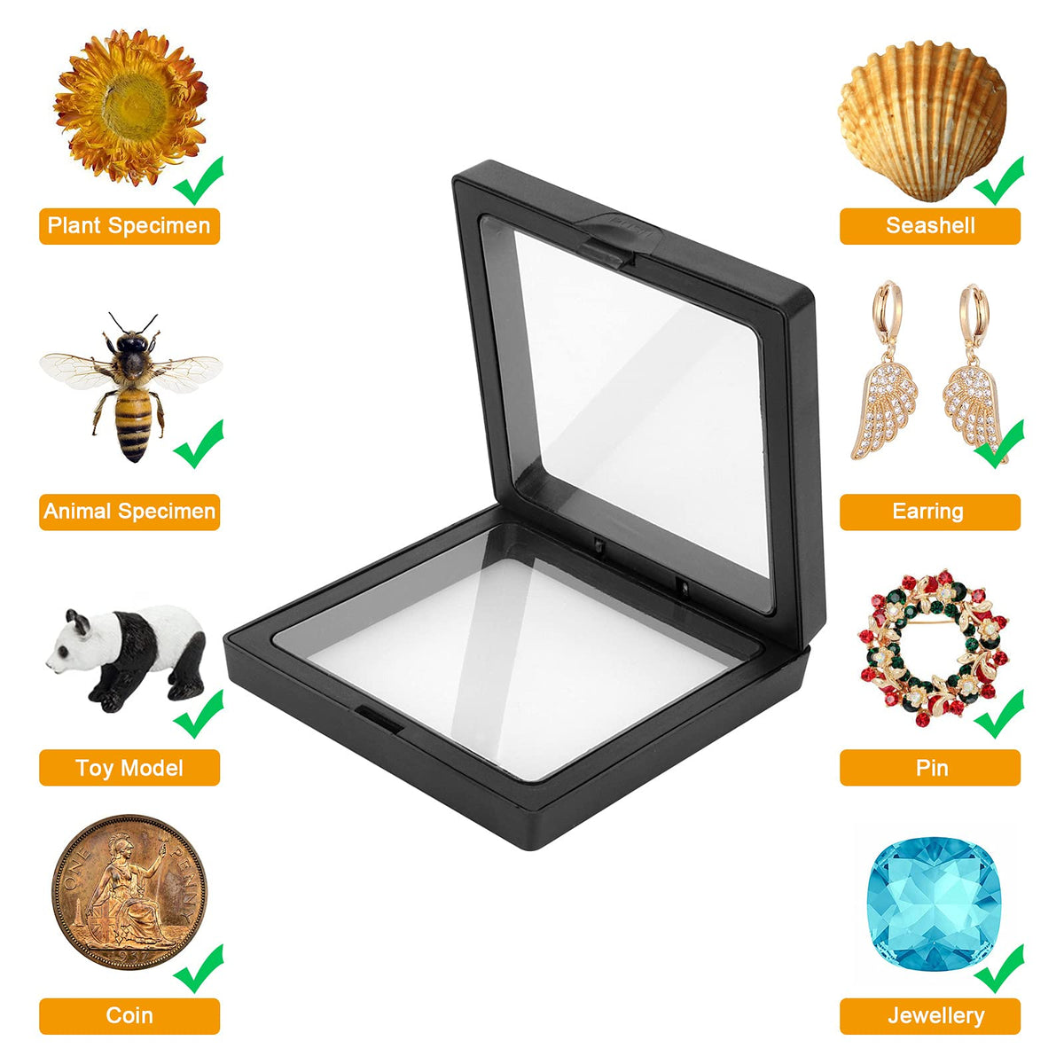 Linkstyle 10PCS 3D Floating Frame Display Stand, Challenge Coins Display Holder Case, Jewelry Specimen Medallions Storage Box Suspension Frame