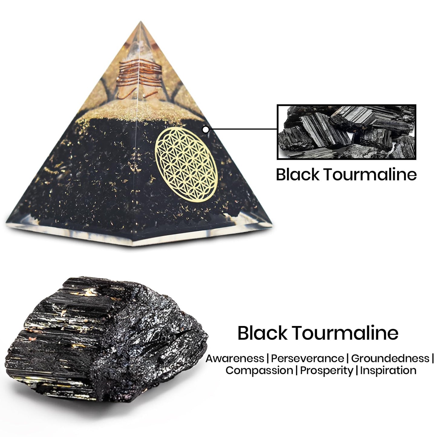 Set of 12 Mini Crystal Tree w/Black Tourmaline Orgonite Pyramid — Handcrafted Tree of Life Healing Crystal — Natural Chakra for Positive Energy, Home & Office Desk Decor, Birthday Gifts for Mom & Dad
