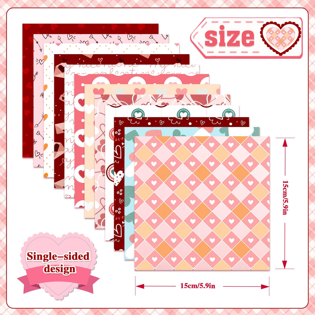 Konsait 24 Sheet Valentine's Day Pattern Paper Love Scrapbook Supplies Single Sided 6x6 Scrapbook Paper Valentine Supplies for Diy Making Greeting Cards and Decorating Photo Albums