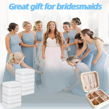 Ntwoiee Travel Jewelry Case Bridesmaid Gifts Box,10 Pack Small Jewelry Box Mini Jewelry Organizer,PU Leather Portable Earring Storage Box for Women Girls Bridesmaid Proposal Gifts（white）